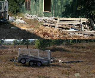 Old windows and other waste wood to the bonfire