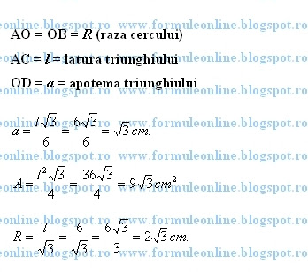 Sa se afle apotema aria triunghiului si raza cercului circumscris acestuia daca latura triunghiului este de 6 cm