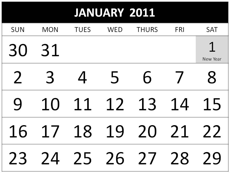 Free printable Singapore Calendar January 2011 with holidays