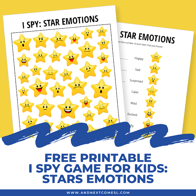 Free printable star emotions I spy game for kids