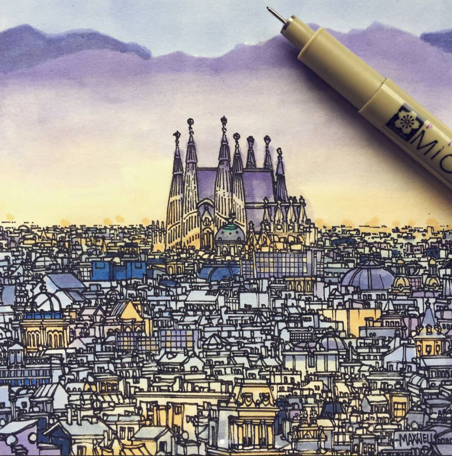 13 Artistic Illustrations Of Famous Places Around The World - Barcelona, Spain