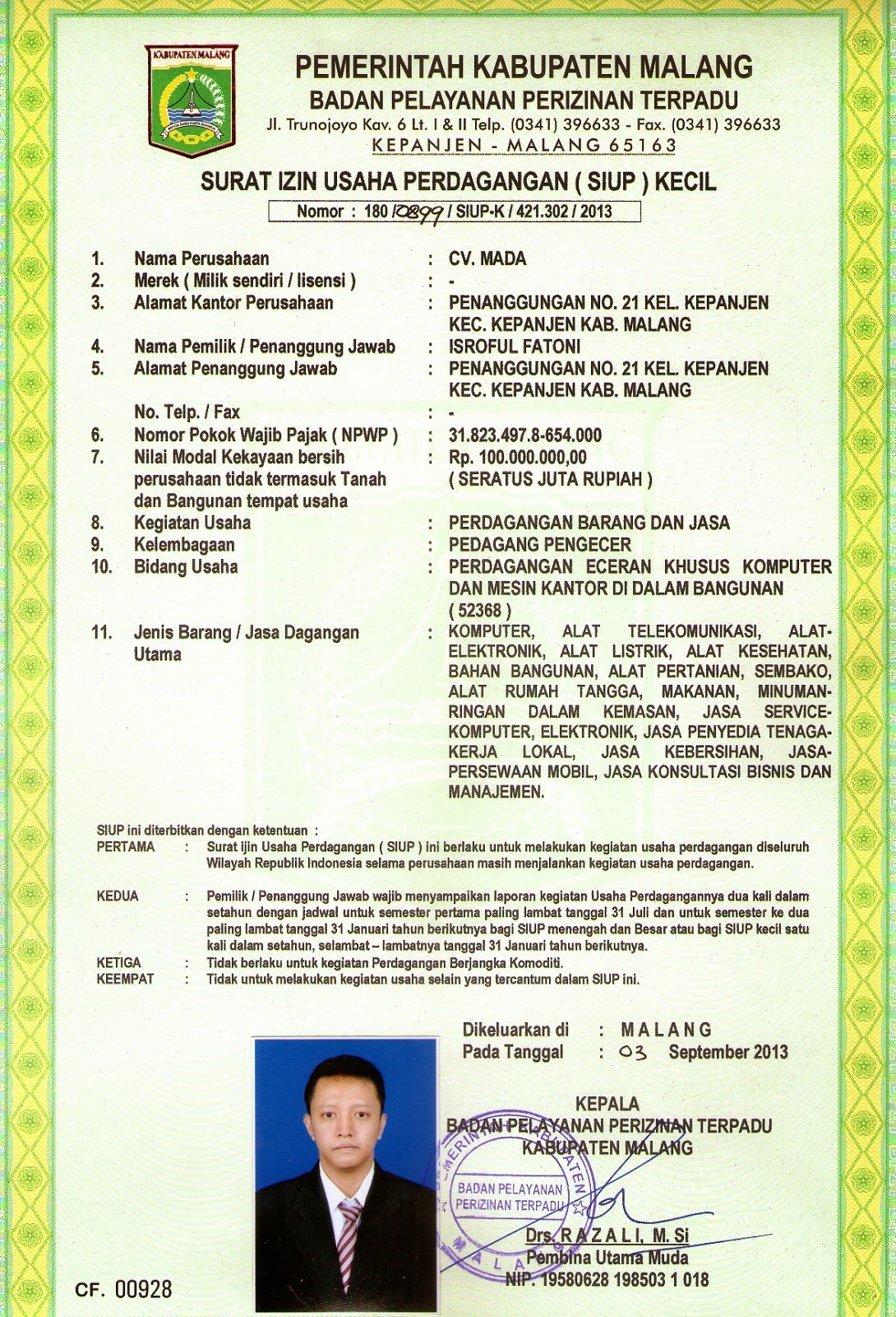 SIUP Surat  Izin  Usaha Perdagangan  PANGRANGOPRINT