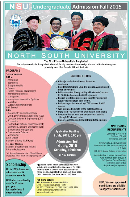 Undergraduate Admission Fall-North South University Website: www.northsouth.edu 