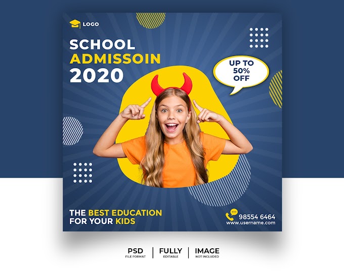 Social Media Banner, Template, Post, Kids School Admission Promotion.