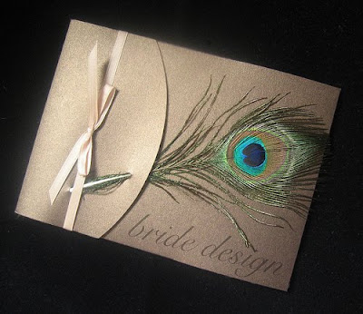 Peacock Wedding Invitations With Tiny Elegant White Ribbon