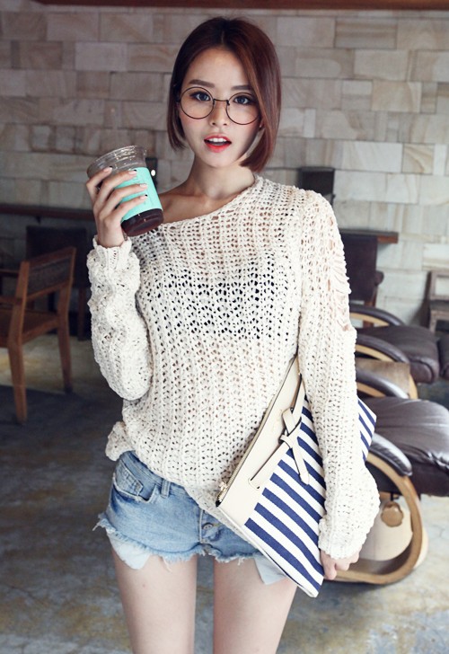 Distressed Relaxed Fit Long Knit