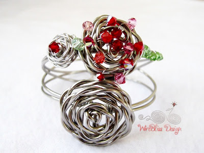 Wire Wrap Adjustable Rose Cuff with Swarovski Crystals