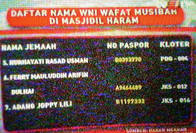 Daftar Nama Jamaah Haji Indonesia atau WNI yang Wafat Akibat Musibah Jatuhnya Crane Di Makkah