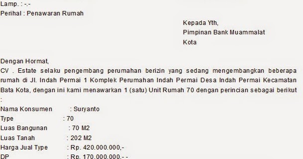 Contoh Surat Penawaran Rumah Kerjasama KPR - Pujangga Cinta