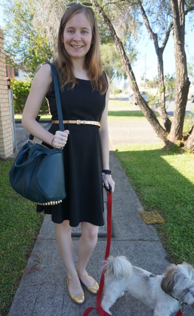 away from blue australian daily outfit blog belted LBD rocco bag
