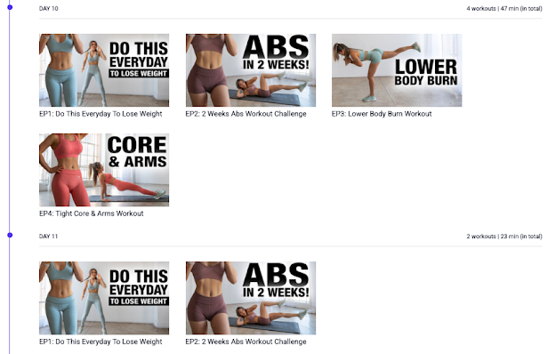 Screenshot of workout videos for days 10 and 11