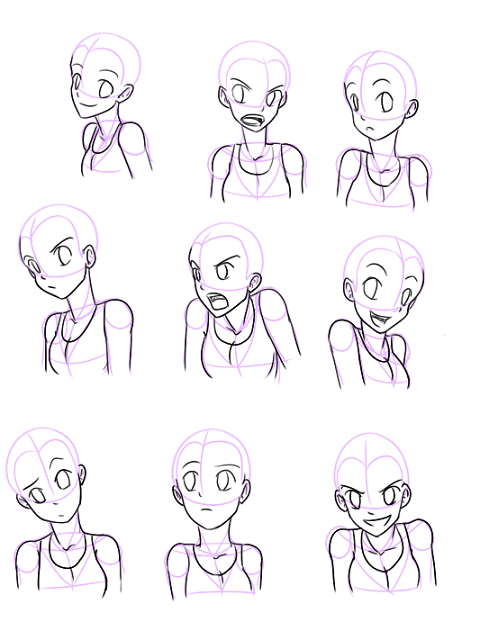 Rosto feminino com diferentes expressões faciais.