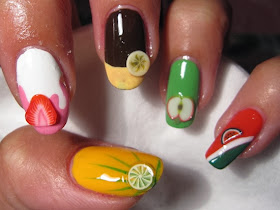 Different fruit with Different nail art designs! 