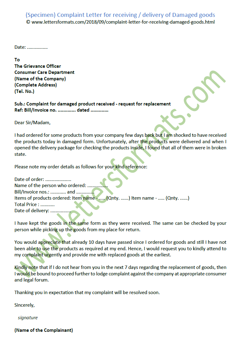 Complaint Letter For Bad Product Or Service With Samples