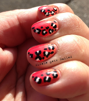 Orange Red Gradient with Leopard Nail Art