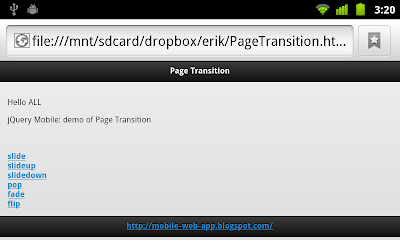 Apply Page Transition effects in jQuery Mobile