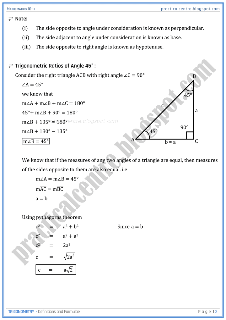 trigonometry-definitions-and-formulas-mathematics-10th