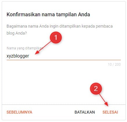 Nama yang di tampikan di blogger