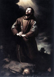 St Frances of Asis praying, painting by Bartolomé Esteban Murillo (1645-50)