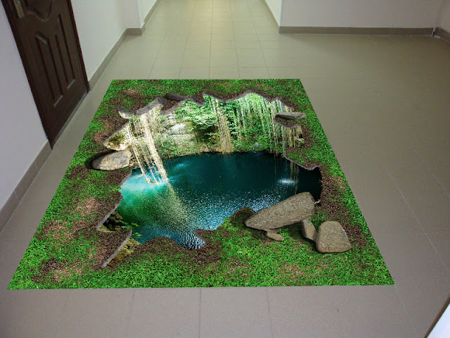 3d floor ideas with rocks grass greenery and water
