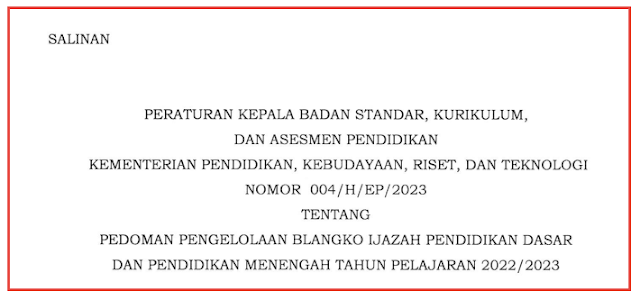 INFO PENTING  PEDOMAN PENGELOLAAN BLANGKO IJAZAH PENDIDIKAN TAHUN 2023