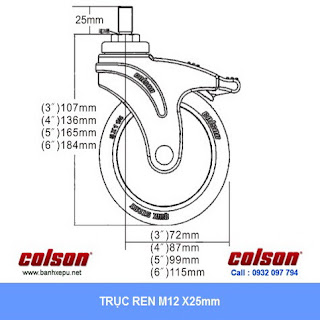 Bảng vẽ kích thước tấm lắp bánh xe đẩy cao su trục ren chịu lực 80kg | STO-4854-448