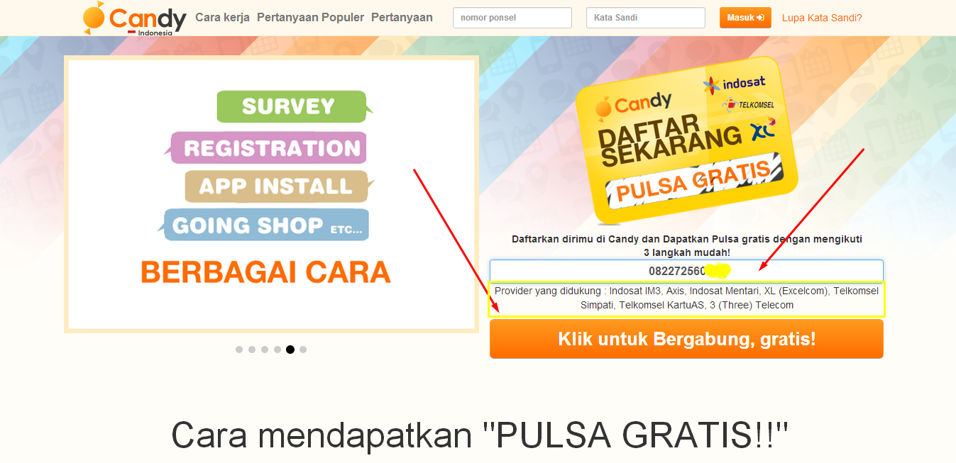 Cara terbaru Mendapatkan Pulsa Gratis dari Candy Indonesia