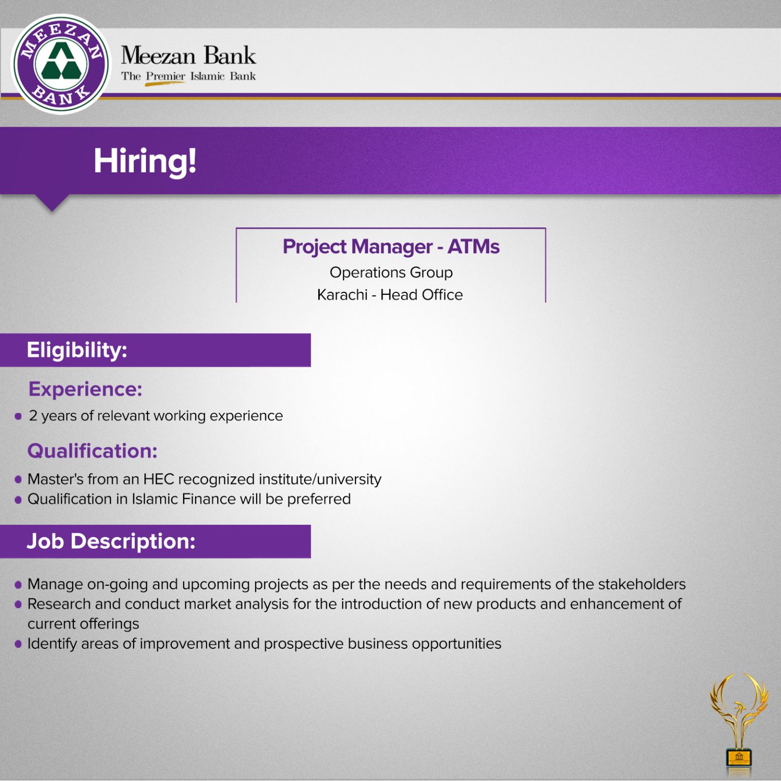 Meezan Bank Limited Announced jobs for project manager