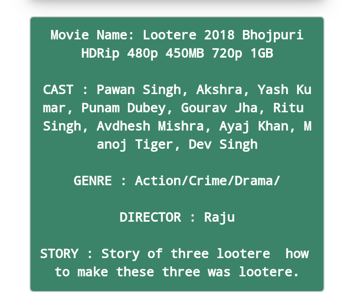 Lootere 2018 Bhojpuri HDRip 480p 450MB 720p 1GB