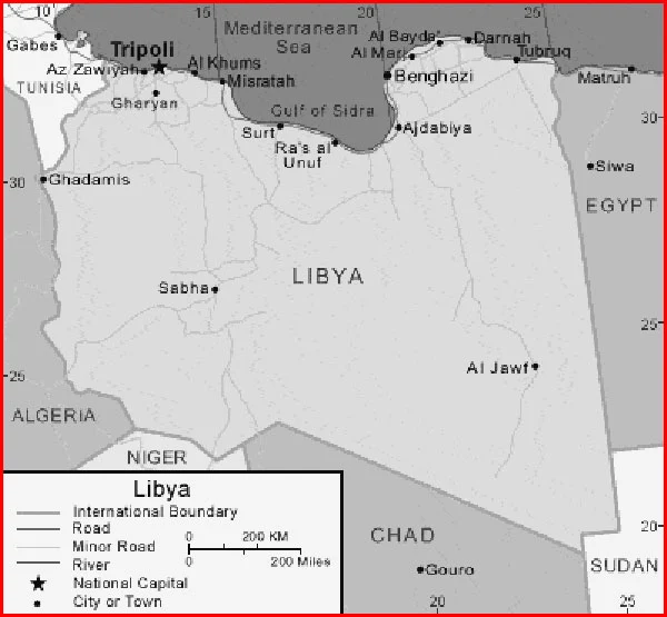 image: Black and white Libya map