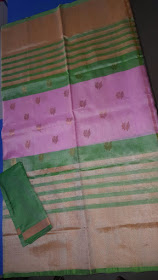 Uppada Handloom Pink with green color lines saree