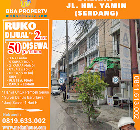 Ruko dijual atau di sewakan di daerah jl. HM.Yamin / Jl.Serdang medan <del>Rp 2,5  Miliar</del> <price>Rp 2 Miliar</price> <code>RUKOSERDANG</code>