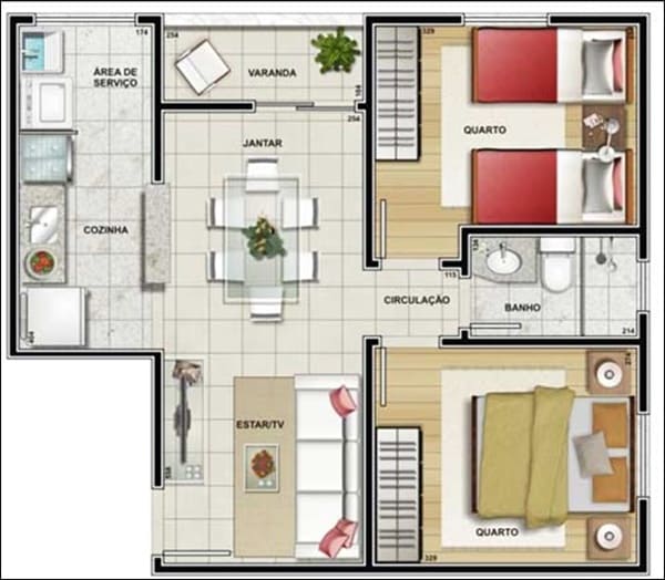 modelo casa 2 quartos