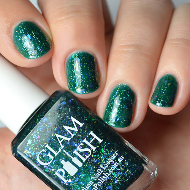 green jelly nail polish with color shifting flakies