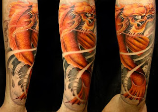 Full Arm Red Dragon Tattoos