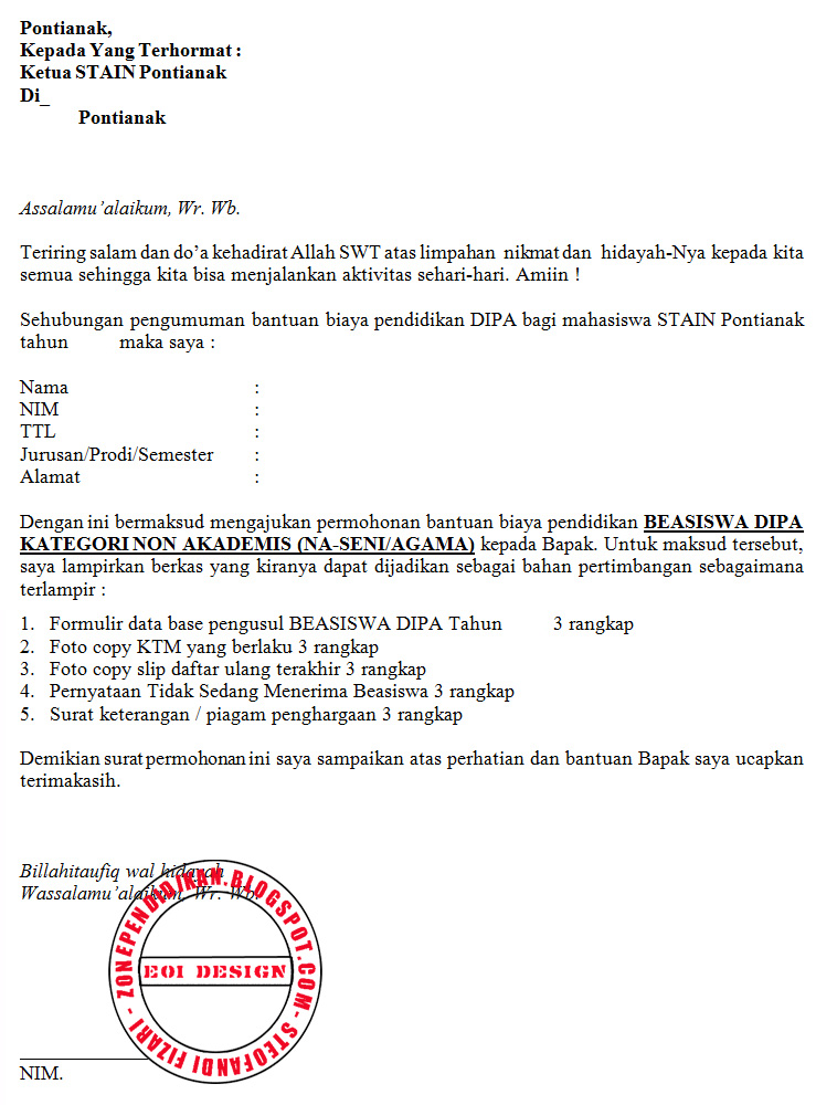 6 Contoh Surat Permohonan Beasiswa Terbaik - Kumpulan