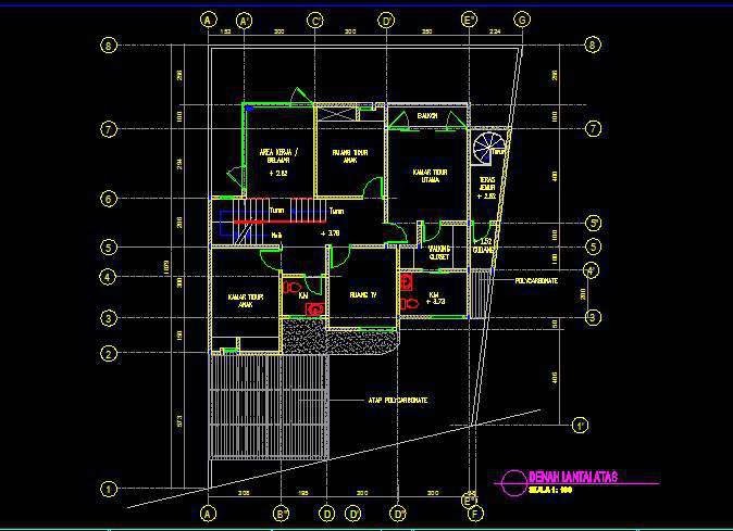 Download contoh gambar kerja rumah 2 lantai | gambar kerja autocad 2 