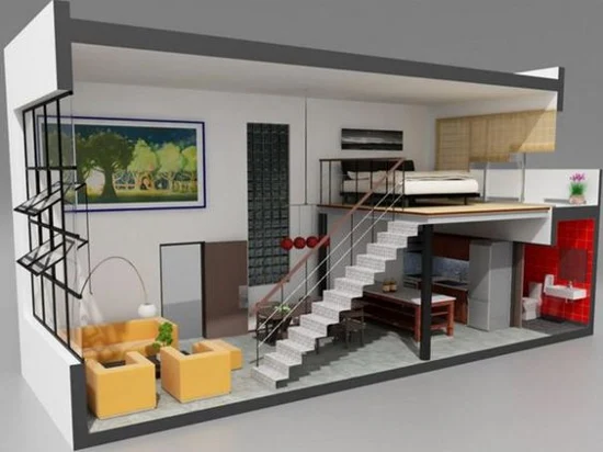 interior rumah minimalis dengan lantai mezzanine