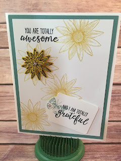 This Lost Lagoon and Hello Honey Thank You card use Stampin' Up!'s Grateful Bunch stamp set, Blossom Bunch Punch, Note Tag Punch, and Rhinestone Basic Jewels!  www.stampwithjennifer.blogspot.com 