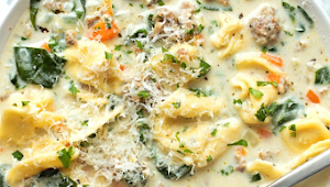 CREAMY SAUSAGE AND TORTELLINI SOUP 