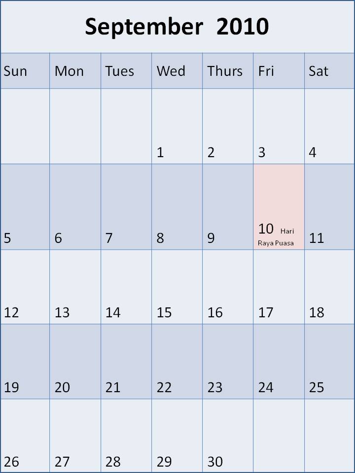 september 2010 calendar with holidays. Blank September 2010 Singapore Calendar Planner with Holidays. To download and print this Blank September 2010 Singapore Monthly Calendar with Holidays: