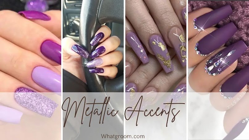 Purple and Gold Mountain Peak Nails