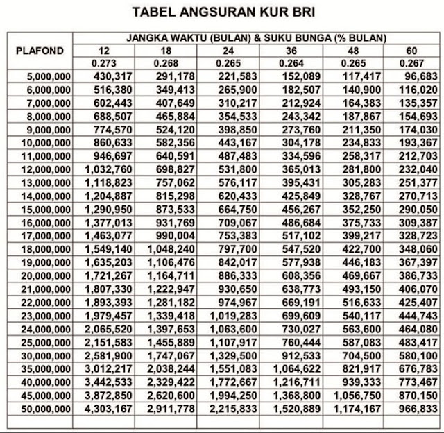 tabel pinjaman kur bri 2022