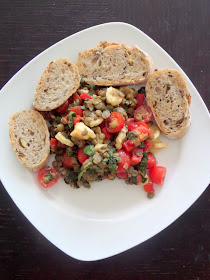 Lentil Caprese Salad:  A lentil salad with tomatoes, mozzarella, and basil tossed in a balsamic vinaigrette. It's great as a side or a light lunch.