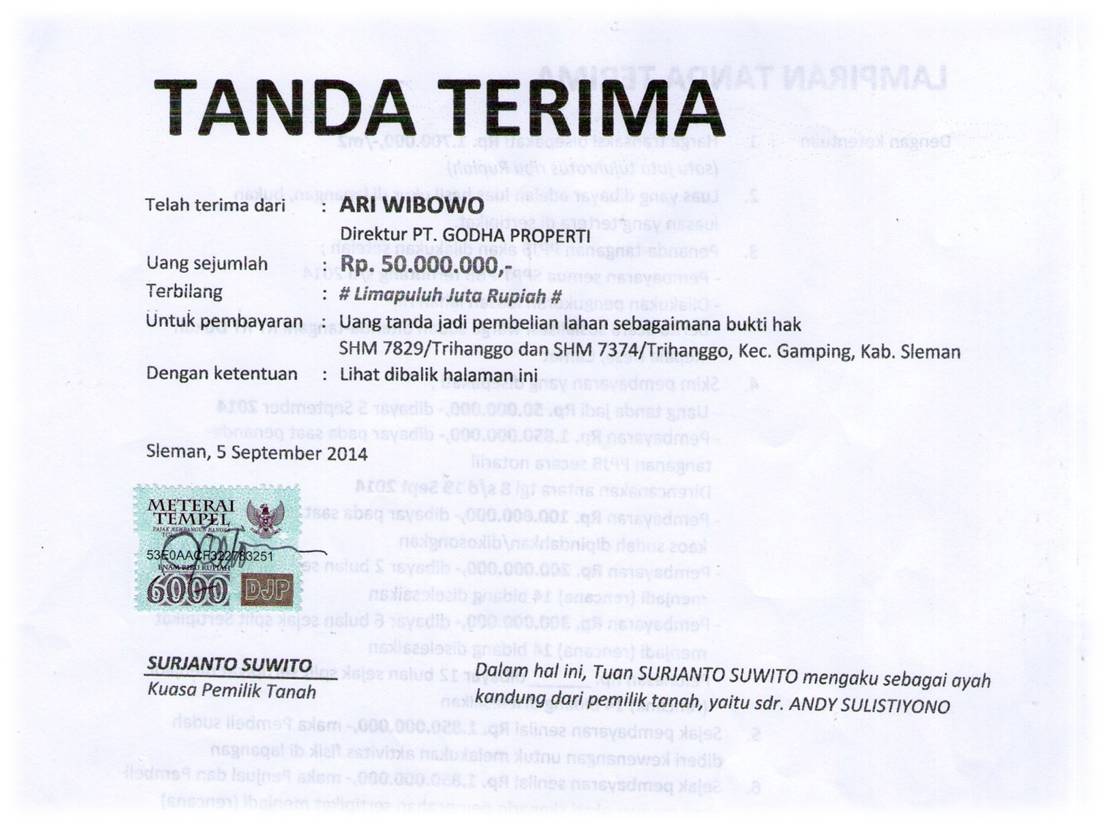 Contoh Surat Tanda Terima Uang - Contoh Hu