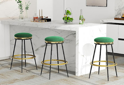 Modern Velvet Bar stools with Footrest