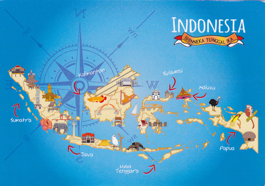 Postcard A La Carte Indonesia  Map  Postcard