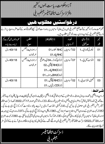 Latest Health Department Medical Posts Jhelum Valley 2022