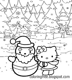 Happy merriment fun lovely winter snow fall landscape Christmas holidays Hello Kitty coloring sheets