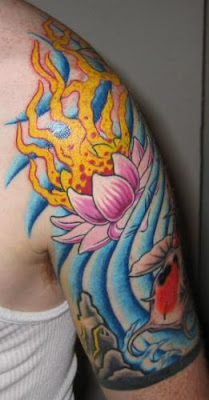 Koi Fish and Water Lily Half Sleeve Tattoo